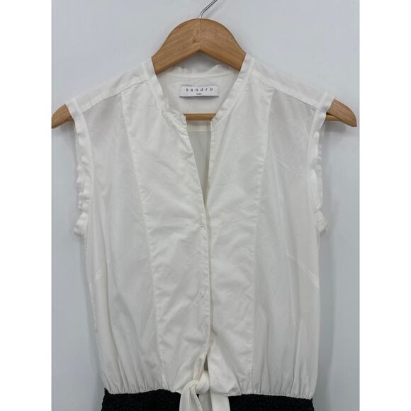 Sandro Paris Black Lace Bottom Shorts Romper Size 2/ US 6 Medium - Picture 2 of 10